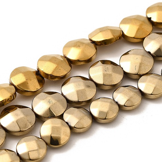 Гальванические нити из синтетических немагнитных гематитовых бусин, двусторонний граненый, плоско-круглые