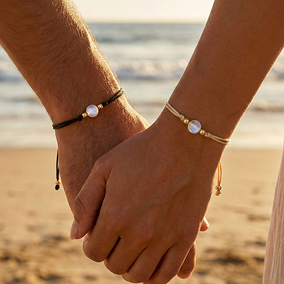 Ensembles de bracelets à perles tressées rondes en pierre de lune synthétique, bracelets empilables réglables
