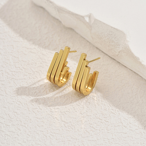 Геометрические серьги-гвоздики из нержавеющей стали с тройным стержнем