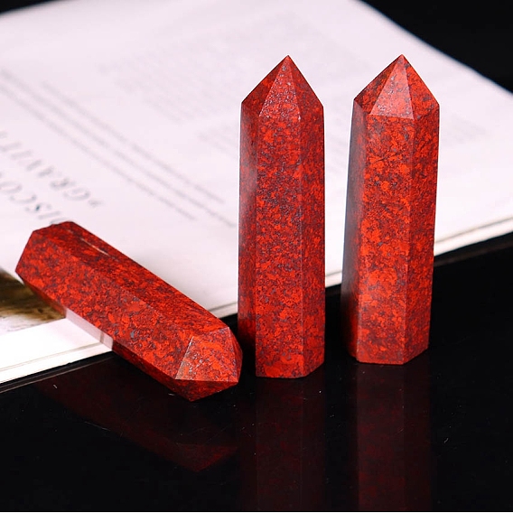 Point Tower Natural Bloodstone Home Display Decoration, Healing Stone Wands, for Reiki Chakra Meditation Therapy Decors, Hexagon Prism