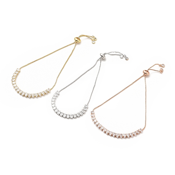 Регулируемая стойка с покрытием из латуни кубический цирконий и браслеты-цепочки, слайдер браслет для женщин, без свинца и без кадмия, долговечный