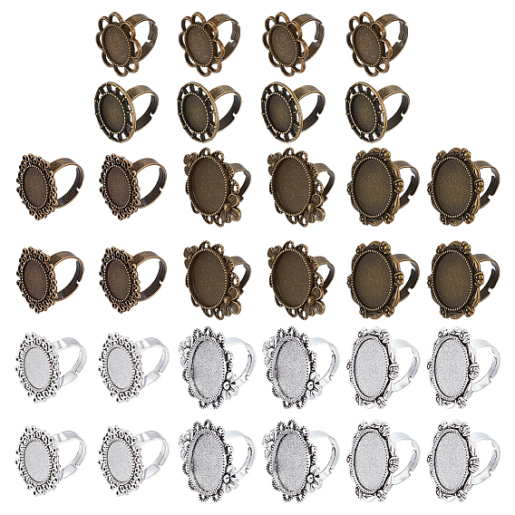 32шт. 8 стили винтажное регулируемое железное кольцо в форме цветка компоненты сплав кабошон оправа