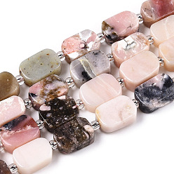 Natural Pink Opal Beads Strands, with Seed Beads, Rectangle
