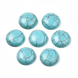 Accessoires d'artisanat teints turquoise synthétique pierres précieuses cabochons de dôme dos plat , demi-tour