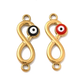 201 Stainless Steel Enamel Connector Charms, Real 24K Gold Plated, Infinity Links with Evil Eye