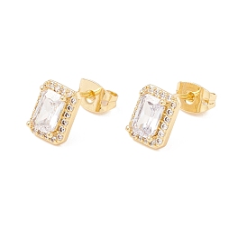 Clear Cubic Zirconia Rectangle Stud Earrings, Brass Jewelry for Women, Lead Free & Cadmium Free