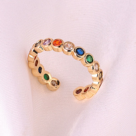 18K Gold-Plated Copper Ring with Colorful Zircon Stone - Simple, Fashionable and Personalized Women's Jewelry