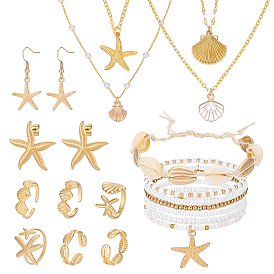 Комплекты из латунных и 304 нержавеющих стальных ожерелий и браслетов, а также серег из нержавеющей стали и латунных манжет на морскую тематику