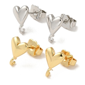 Rack Plating Brass Studs Earrings Findings, Long-Lasting, Lead Free & Cadmium Free, Heart