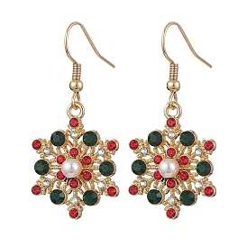 Christmas Alloy Rhinestone Dangle Earrings, with 304 Stainless Steel Earring Hooks, Snowflake