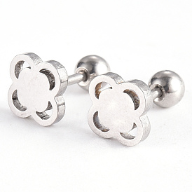 201 Stainless Steel Flower Barbell Cartilage Earrings, Screw Back Earrings, with 304 Stainless Steel Pins