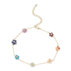 Чакра 304 браслеты на ногу из нержавеющей стали, латуни, натурального зеленого авантюрина, граната, аметиста, апатита, золота, рутилового кварца, сердолика, лазурита в виде цветка