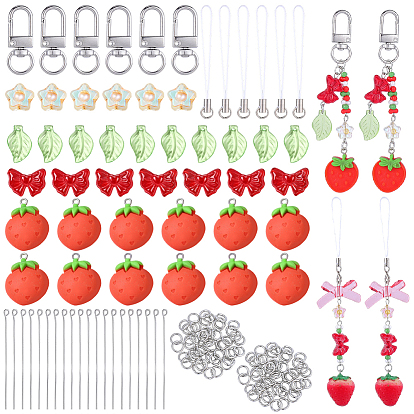 DIY Moblie Straps Making Kits, including Strawberry Resin & Acrylic Pendants & Glass Seed Beads & Alloy Swivel Clasps & Brass Jump Rings and Eye Pin