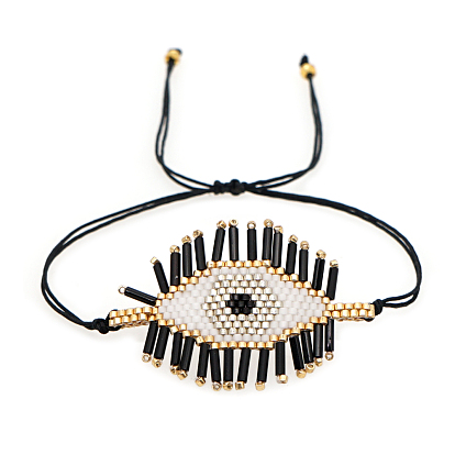 Friendship Eye Loom Pattern Seed Beads Bracelets for Women, Adjustable Nylon Cord Braided Bead Bracelets
