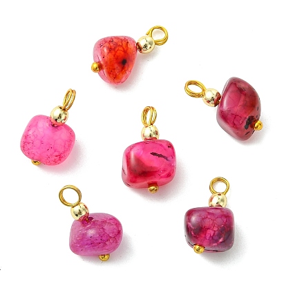 Подвески из натурального агата (окрашенного и подвергнутого термической обработке), обработанного методом галтовки., самородки прелести, с синтетической немагнитной гематитовой бусиной, нанесенной методом гальванического покрытия, и латунными петлями., золотые