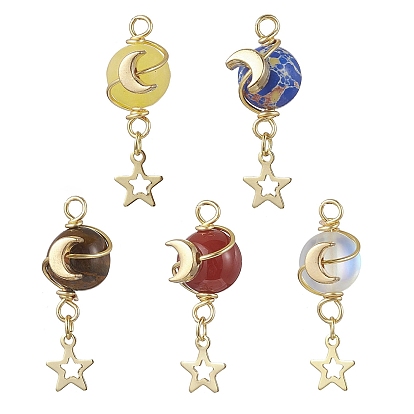 Подвески с планетами из круглой медной проволоки, обернутой в синтетический лунный камень, императорскую яшму, натуральный тигровый глаз, сердолик (окрашенный и нагретый) и желтый нефрит, с 201 звездой из нержавеющей стали и пластиковой луной CCB, золотые