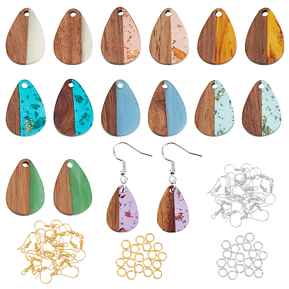 DIY Earring Making Kit, Including Resin & Walnut Wood Pendants, Iron Earring Hooks & Open Jump Rings, Teardrop