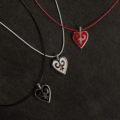 Alloy Enamel Pendant Necklaces, Heart, Platinum