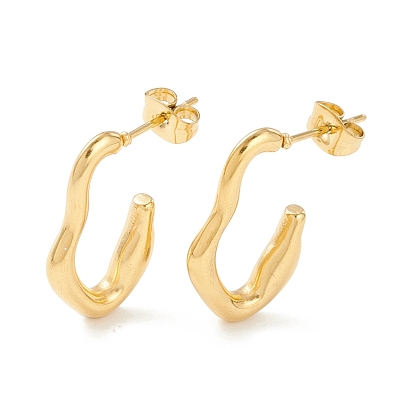 304 С-образные серьги-гвоздики из нержавеющей стали, серьги-кольца с волнистым обручем для женщин, ионное покрытие (ip)