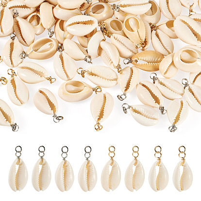 60шт 2 цвета подвески из натуральной ракушки каури, подвески-ракушки с медными проволочными петлями, цвет морской раковины
