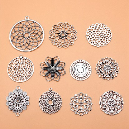 Colgantes de aleación de estilo tibetano de flores diy y dijes de conector, kits de búsqueda