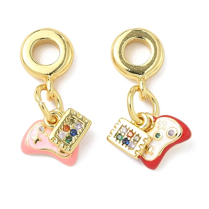 Латунные эмалированные европейские подвески с подвесками, игровой контроллер с цветным кубическим цирконием, золотые, стойки покрытие, долговечный, без кадмия и без свинца