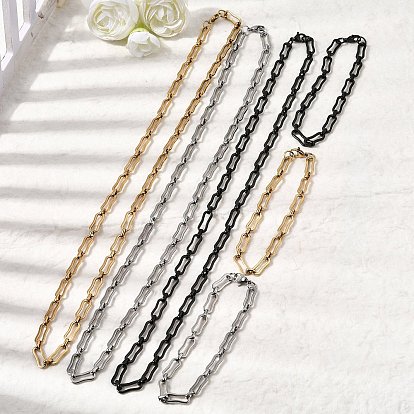 304 Наборы украшений из браслета и ожерелья из нержавеющей стали с цепочкой., с карабин-лобстерами 