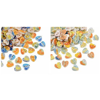 Кнопки фарфора 2-отверстие, сердце