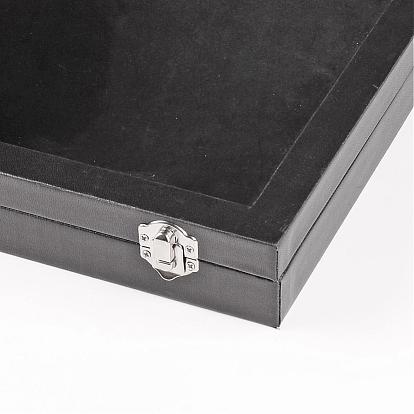 Imitation Leather and Wood Display Boxes, with Glass, Rectangle