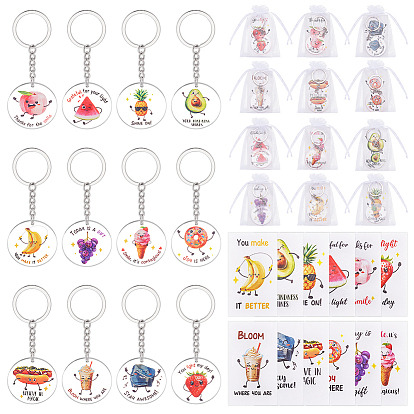 60 акриловые брелки для ключей, с железными кольцами, разнообразные, 60бумажные брелки для показа карточек, 60шт. прямоугольные мешочки из органзы с завязками