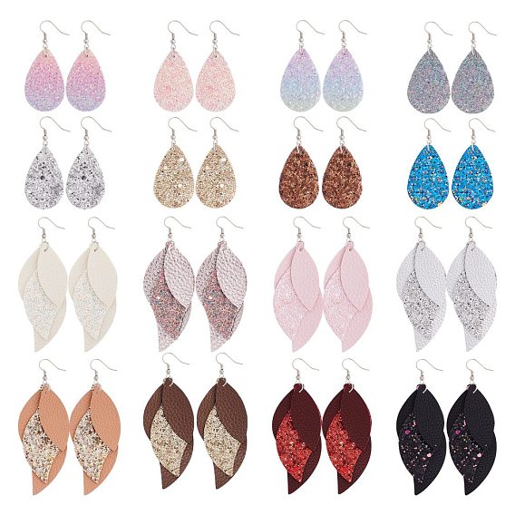 DIY Dangle Earring Making, with PU Leather Sequins Pendants, Brass Earring Hooks & Jump Rings