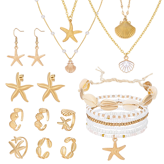 Комплекты из латунных и 304 нержавеющих стальных ожерелий и браслетов, а также серег из нержавеющей стали и латунных манжет на морскую тематику