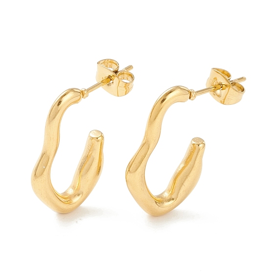 304 С-образные серьги-гвоздики из нержавеющей стали, серьги-кольца с волнистым обручем для женщин, ионное покрытие (ip)