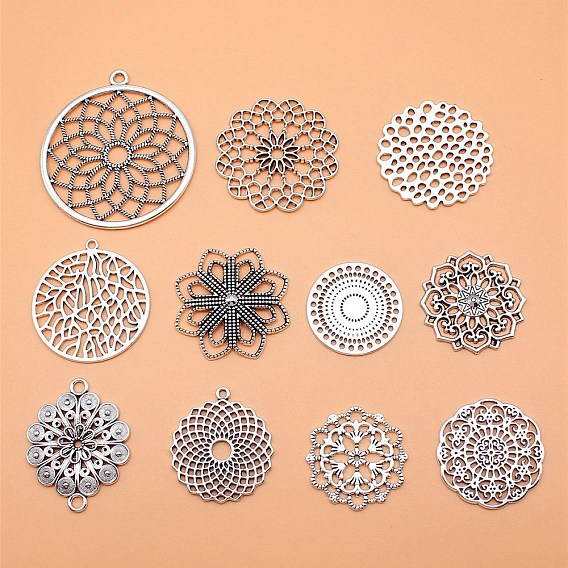 DIY Flower Tibetan Style Alloy Pendants and Connector Charms Making Finding Kits
