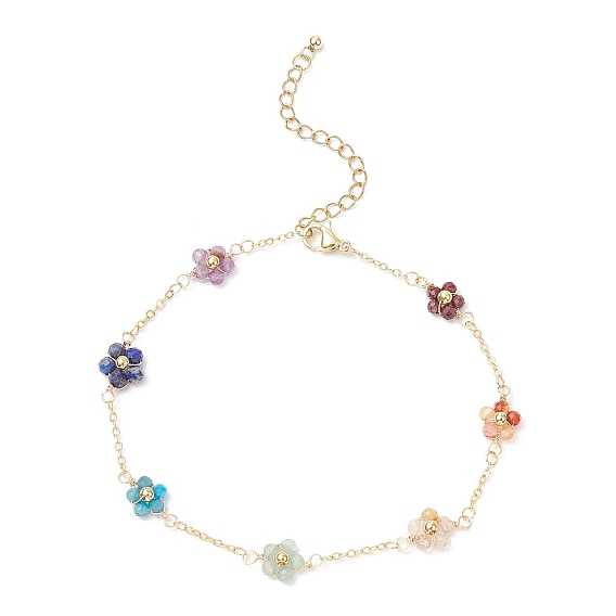 Чакра 304 браслеты на ногу из нержавеющей стали, латуни, натурального зеленого авантюрина, граната, аметиста, апатита, золота, рутилового кварца, сердолика, лазурита в виде цветка