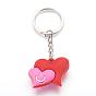 Zinc Alloy Keychain, with Enamel, Silicone, Iron Key Ring and Iron Chains, Heart with Love, For Valentine's Day, Platinum