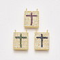 Brass Micro Pave Cubic Zirconia Pendants, Rectangle with Cross, Golden