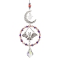 Halloween Ghost Bat Moon Alloy Hanging Ornaments, Ring Glass Beaded & Leaf Tassel for Home Garden Decorations