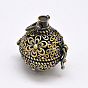 New Hollow Brass Round with Flower Cage Pendants, For Chime Ball Pendant Necklaces Making, Cadmium Free & Nickel Free & Lead Free, 28x21mm, Hole: 6x6mm