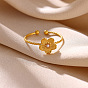 304 Stainless Steel Cuff Open Rings, with Plastic Pearl, Flower