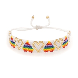 Friendship Heart Loom Pattern Seed Beads Bracelets for Women, Adjustable Nylon Cord Braided Bead Bracelets