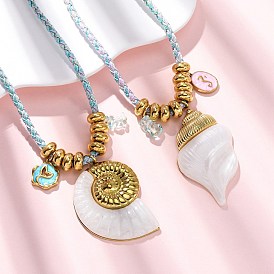 304 ожерелья с подвесками из эмалированной нержавеющей стали и натуральных ракушек, со стеклянными бусинами, ионное покрытие (ip)