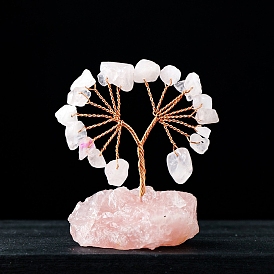 Natural Gemstone Chips Tree of Life Decorations, Gemstone Base with Copper Wire Feng Shui Energy Stone Gift for Home Office Desktop Decoration