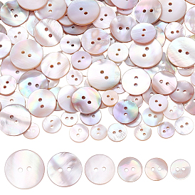 120 pièces 6 styles boutons en nacre naturelle teinte, 2-trou, plat rond