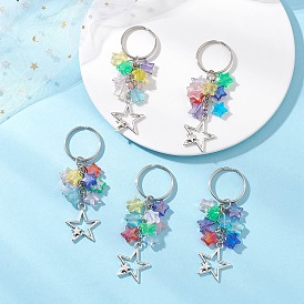 Llavero de aleación de acrílico transparente y estilo tibetano., con llaveros de hierro., estrella, plata antigua y platino