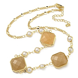 Faceted Square Glass Beads Bib Necklaces, Brass Chain Neckalces