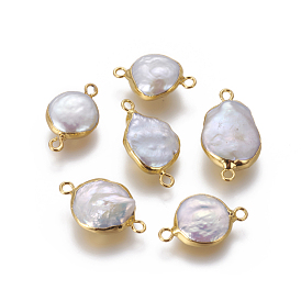 Natural Pearl Links Connectors, with Brass Findings, Nuggets