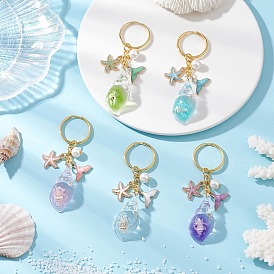 Luminous Transparent Acrylic Keychains, with Iron Split Key Rings, Shell Shape, Golden, Glow in the Dark