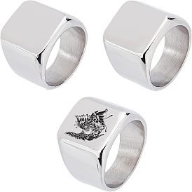 3Pcs 3 Size 304 Stainless Steel Rectangle Signet Finger Rings, Chunky Wide Rings for Men Women
