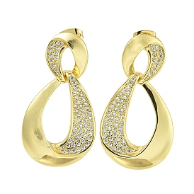 Teardrop Brass Clear Cubic Zirconia Dangle Stud Earrings, Lead Free & Cadmium Free